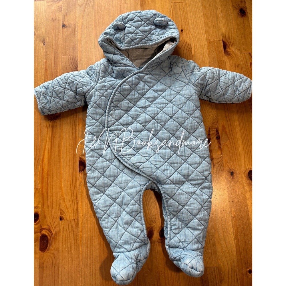 Infant Gap Quilted‎ Denim Hooded Bear Snowsuit Size 3-6M